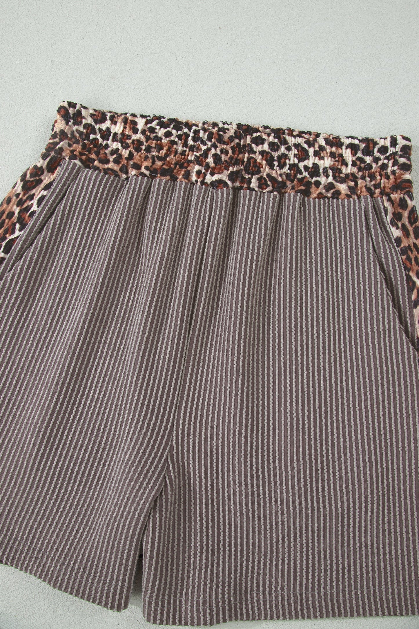 Leopard Trim Corded Knit Top & Shorts Set