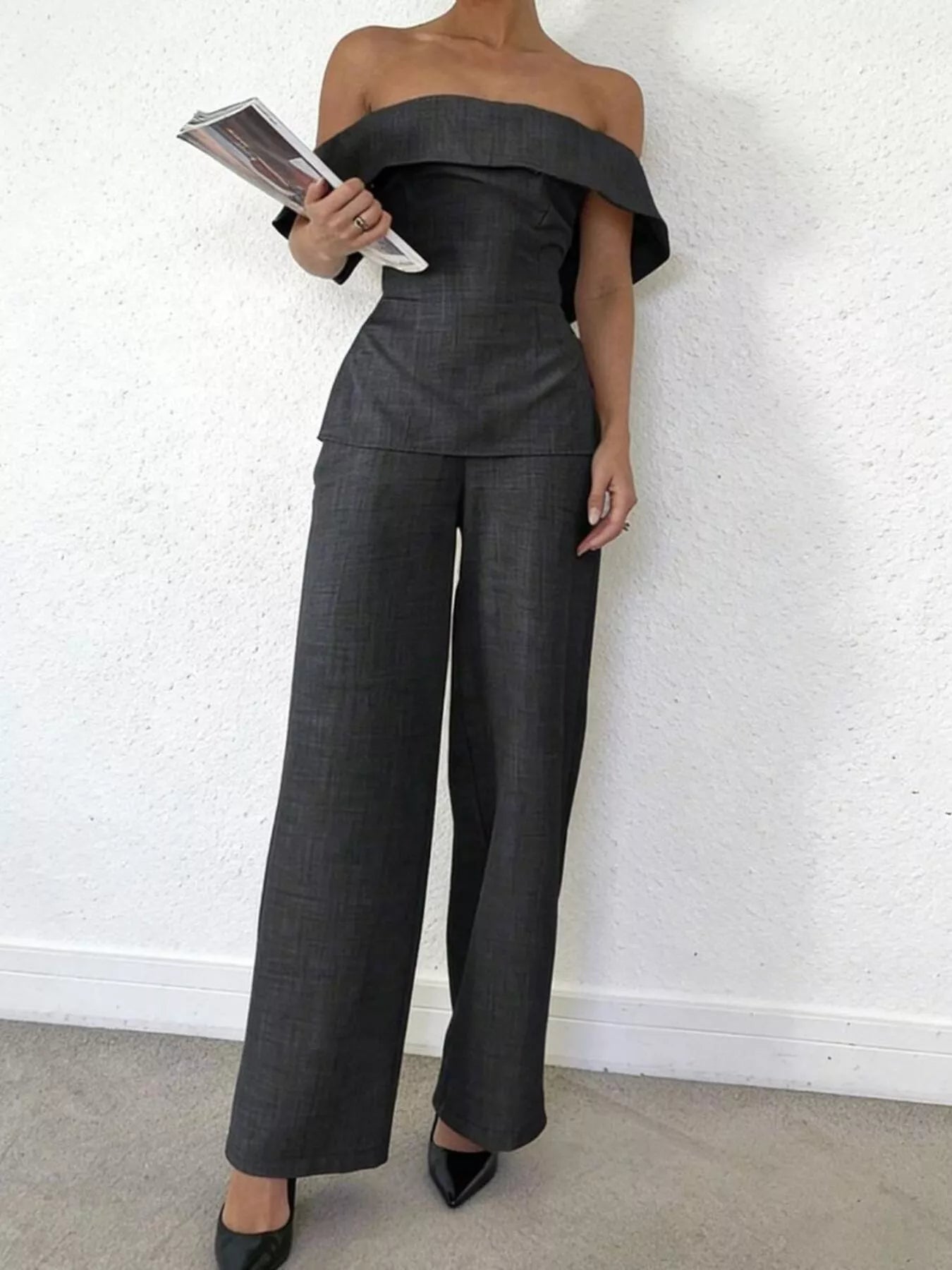 Off-Shoulder Top and Wide-Leg Pants Set