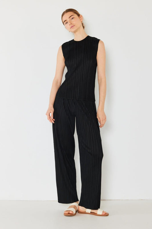 Marina West Swim Pleated Elastic-Waist Straight Pants Black