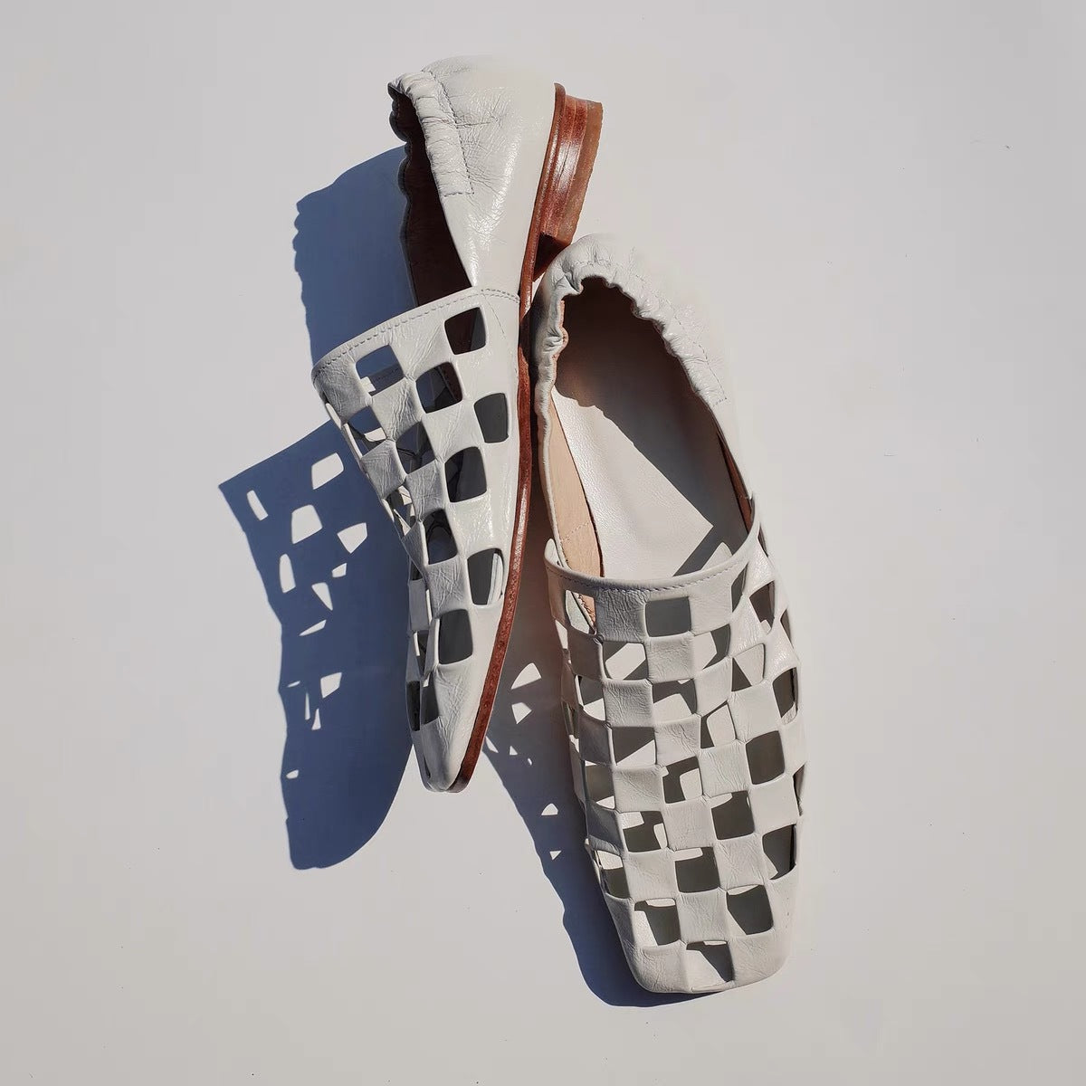 Women's Retro Square Toe Flat Loafers | Hollowed-Out Pleated Slip-On Shoes