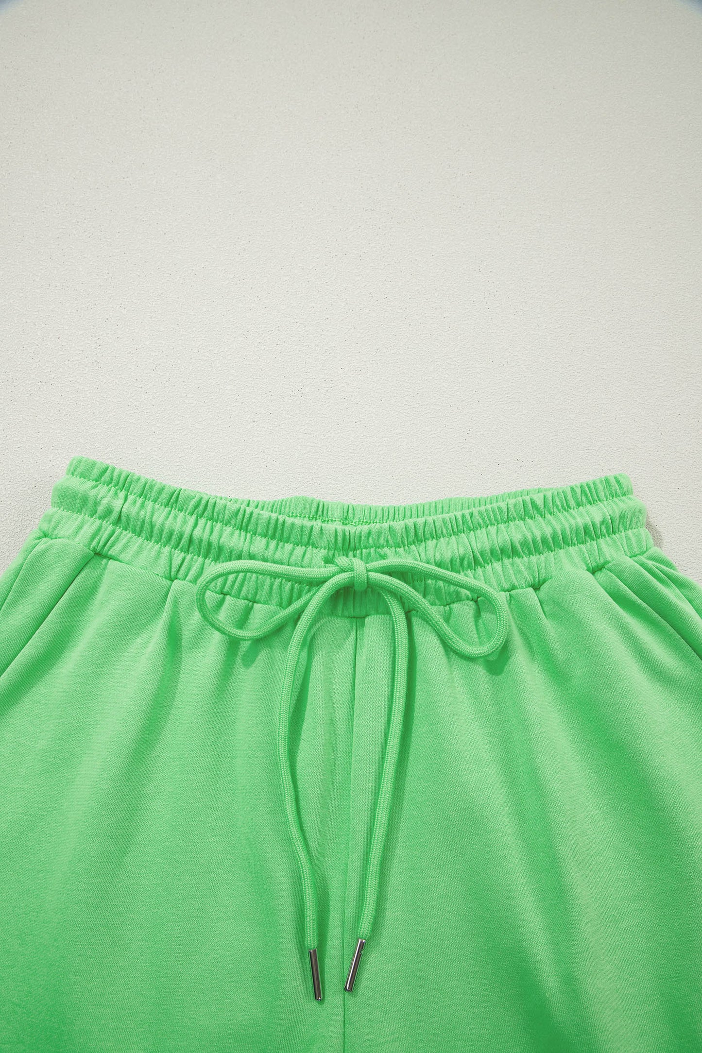 Solid Puffy Loose Top & Drawstring Shorts Set