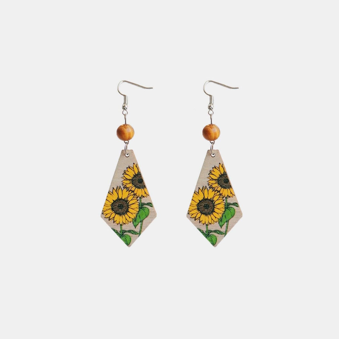 Floral Wooden Teardrop Earrings Gold One Size