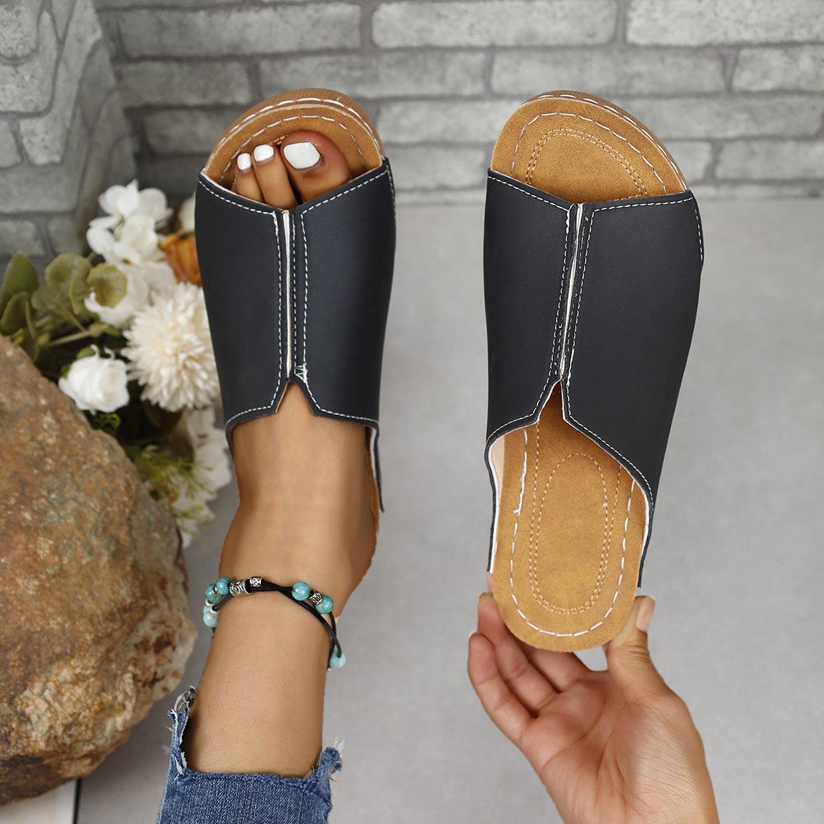 PU Leather Open Toe Sandals Black