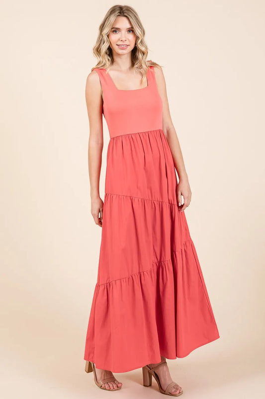 Mittoshop Mix Media Square Neck Maxi Dress
