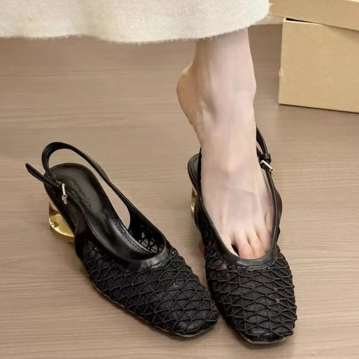 Square Toe Block Heels Pumps Black