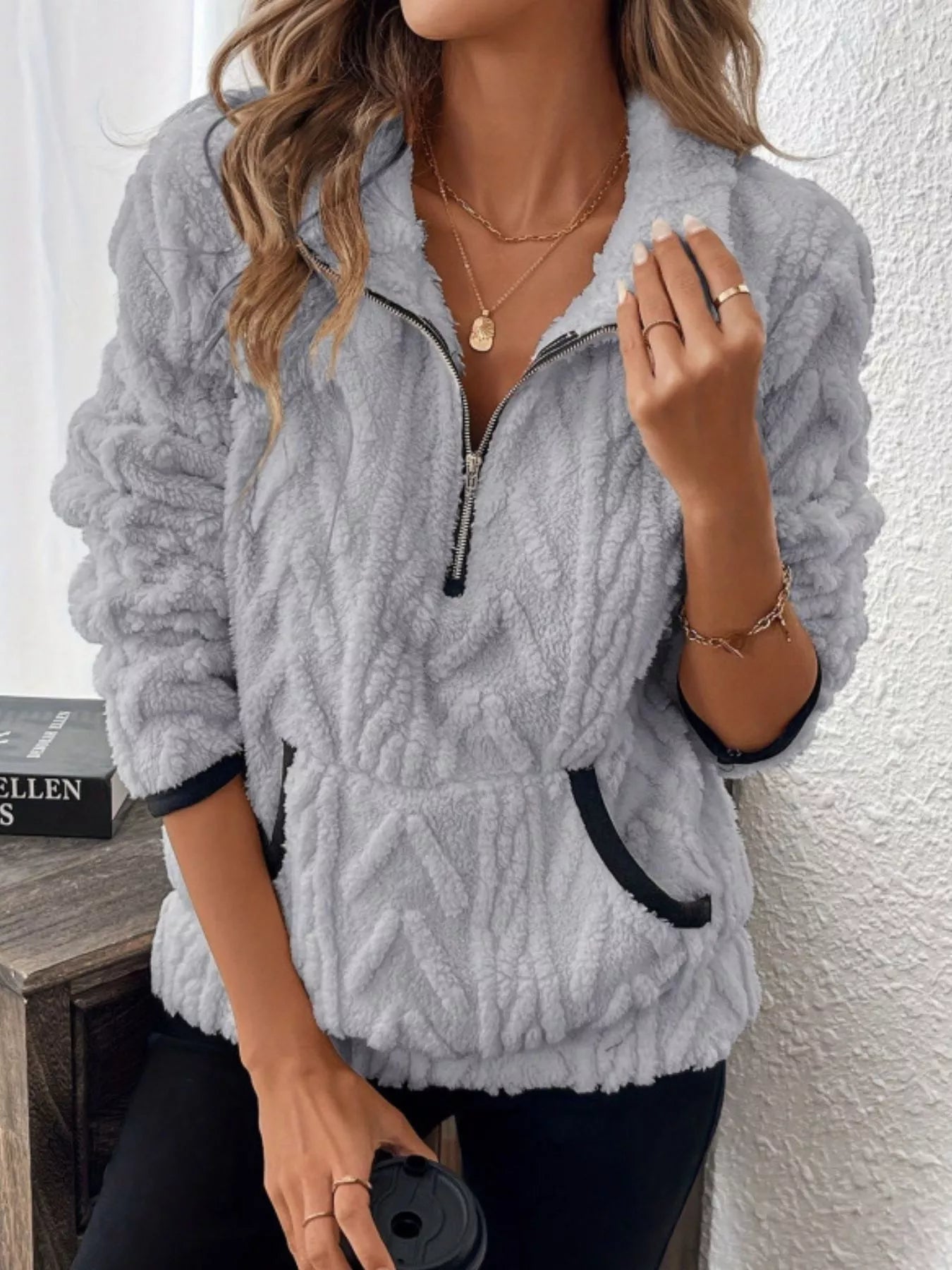 Full Size Sherpa Half Zip Sweatshirt Plus Size
