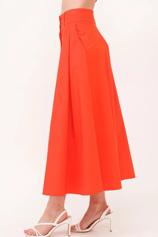 And The Why Button Front Pleated Midi Skirt