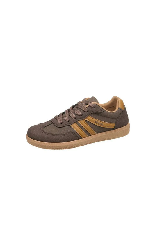 Contrast Round Toe Lace Up Sneakers Chocolate