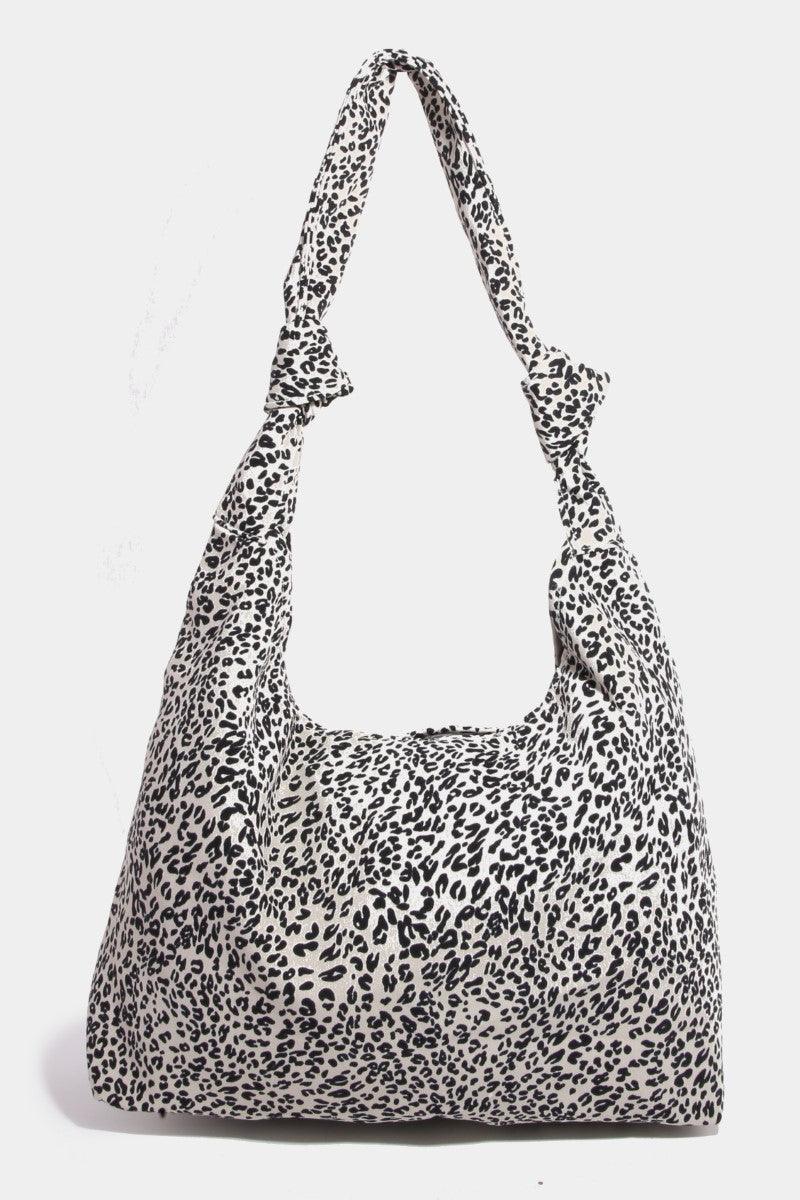 Fame Leopard Knotted Strap Shoulder Bag Ivory One Size
