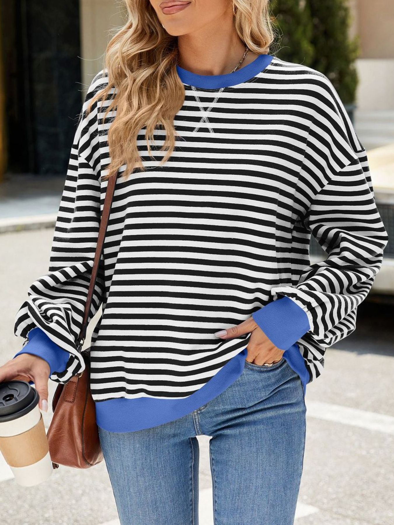 Striped Crew Neck Long Sleeve Sweatshirt