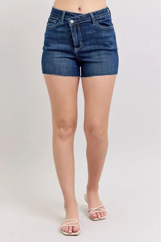 Judy Blue Full Size High Waist Criss-Cross Waistband Denim Shorts Plus Size DK