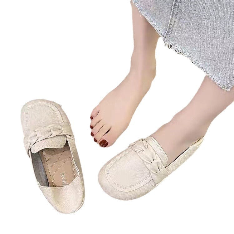 Women's Leather Slip-On Loafers | Round Toe Flat Shoes for Casual Everyday Wear
