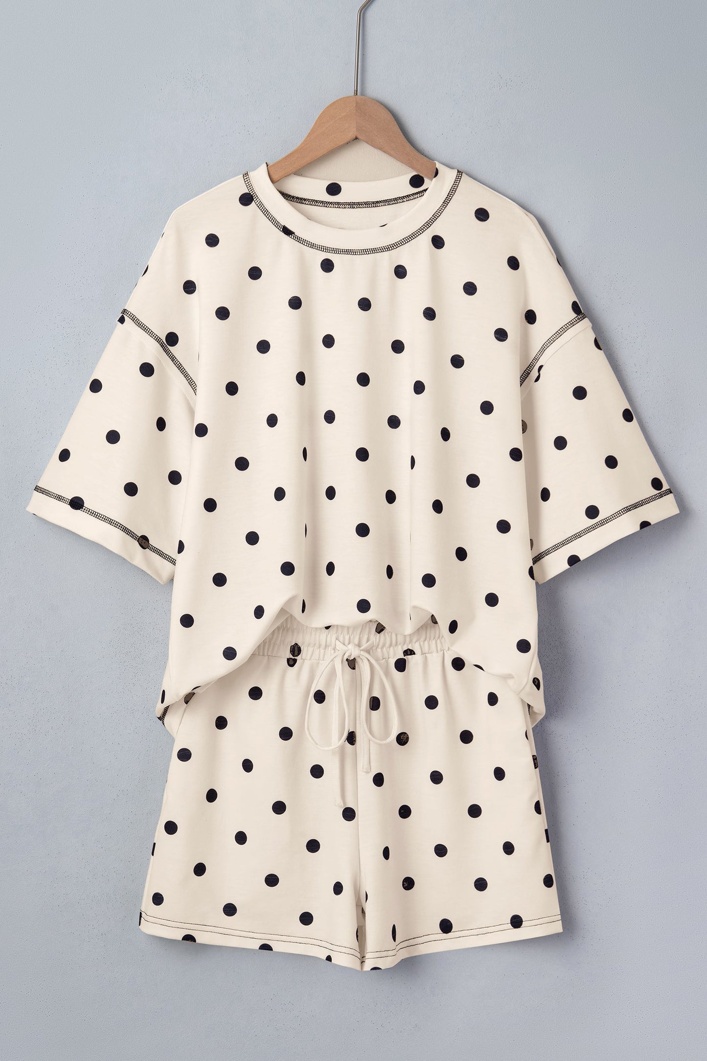 Polka Dot Loose Tee & Drawstring Shorts Set