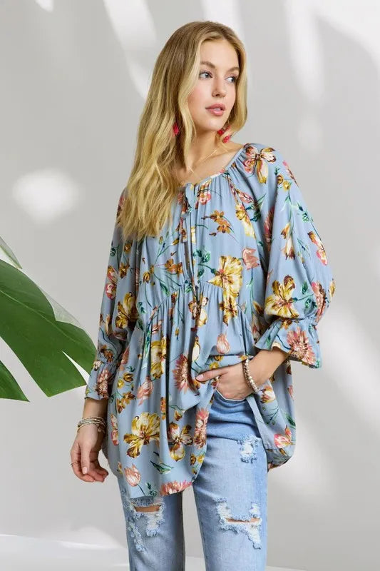 ADORA Floral Peasant Tunic Top