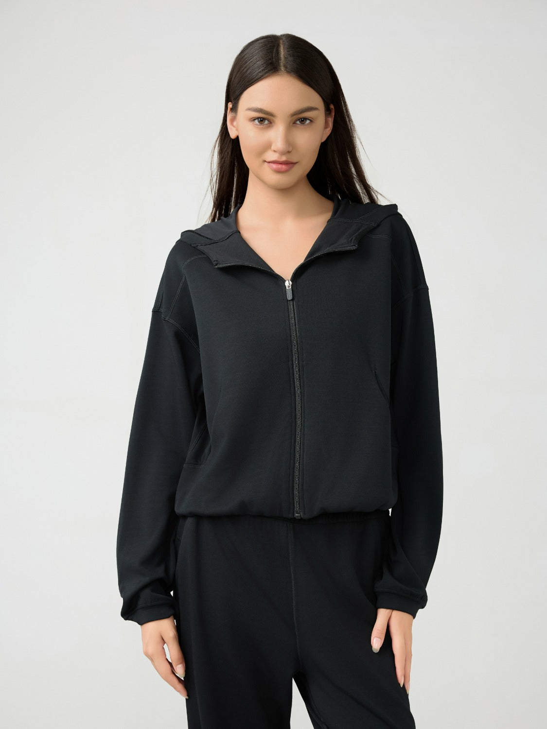 Millennia Zip Up Dropped Shouder Active Hooded Black 10