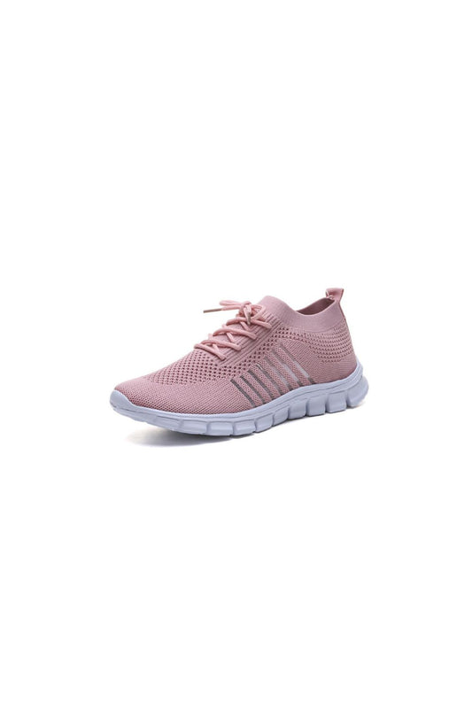 Breathable Mesh Round Toe Lace Up Athletic Pink