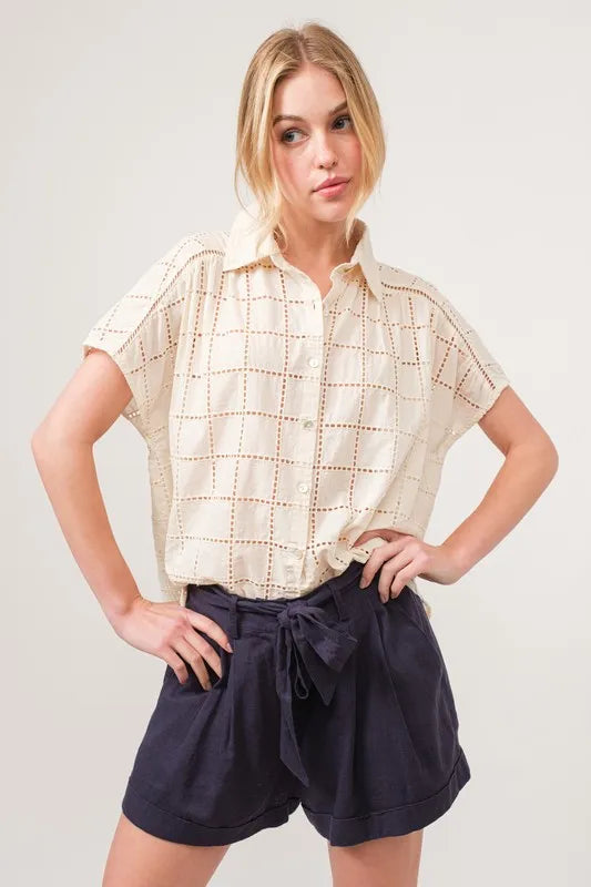 And The Why Eyelet Loose Button Down Shirt