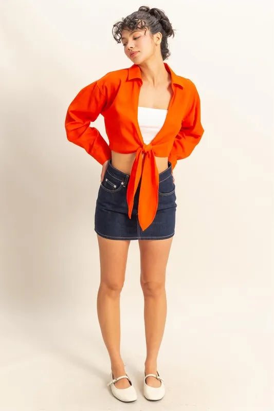 HYFVE Washed Tie Front Crop Top