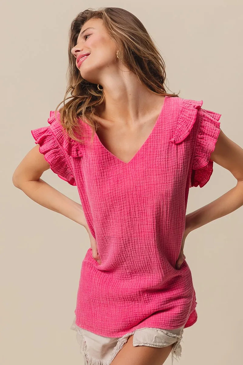 BiBi Mineral Washed Crinkle Gauze Top