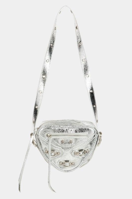 Fame PU Leather Triangle Crossbody Bag Silver One Size