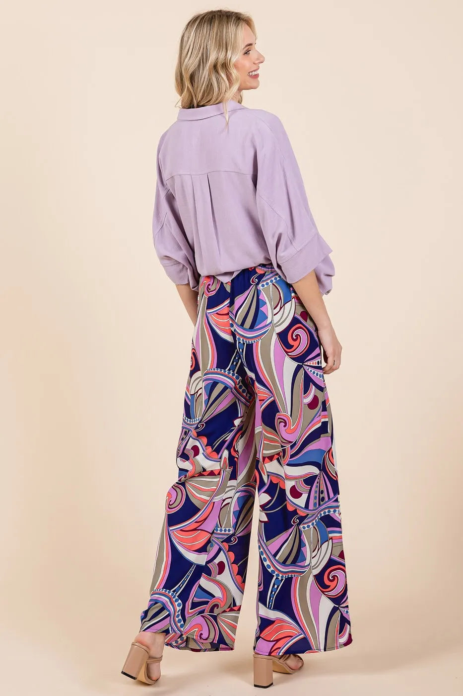 Mittoshop Abstract Print Elastic Waist Wide Leg Pants