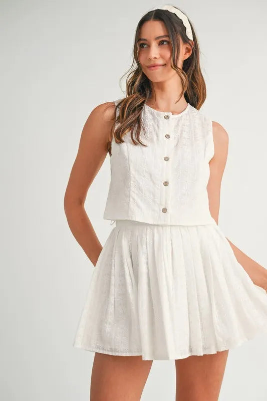 MABLE Eyelet Lace Top and Mini Skirt Set Off White
