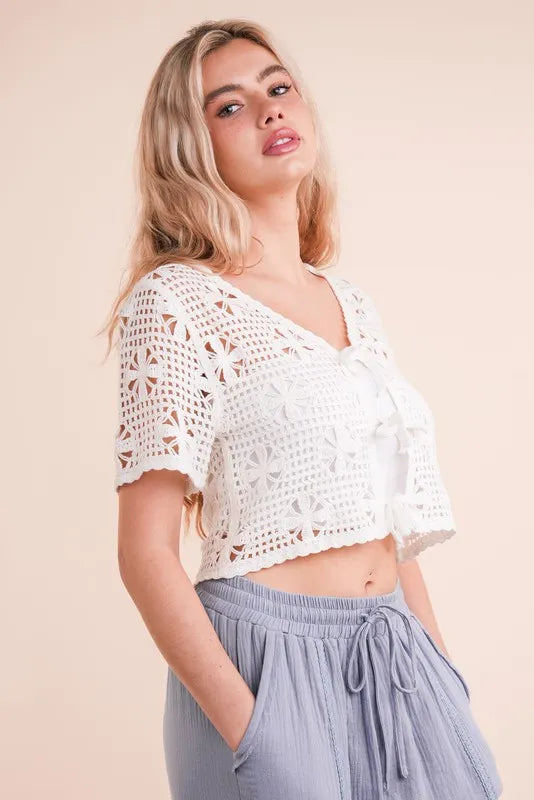 VERY J Front Tie Crochet Crop Top