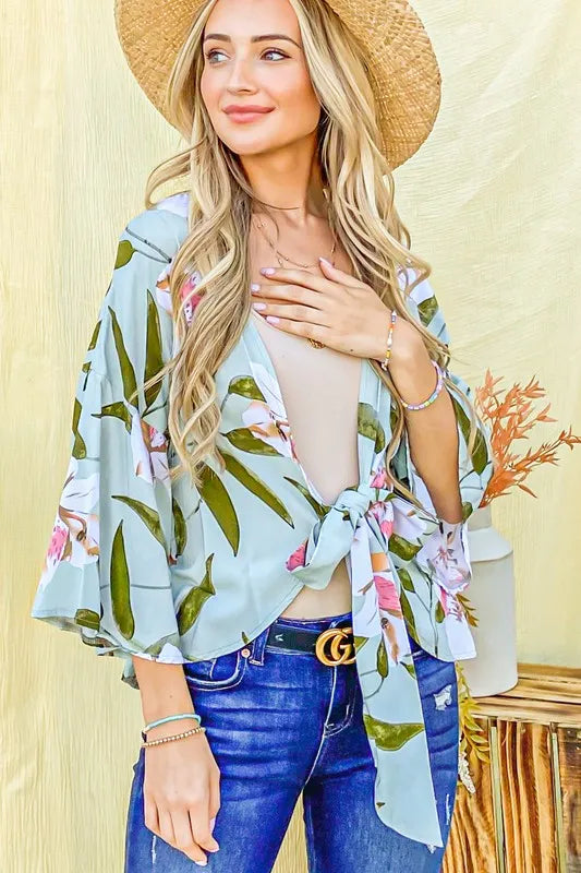 And The Why Front Tie Knot Floral Print Top