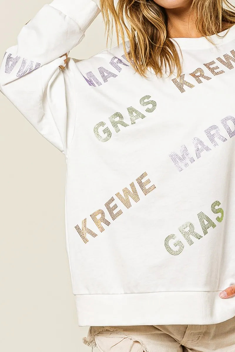 BiBi Rhinestone Mardi Gras Krewe Pullover