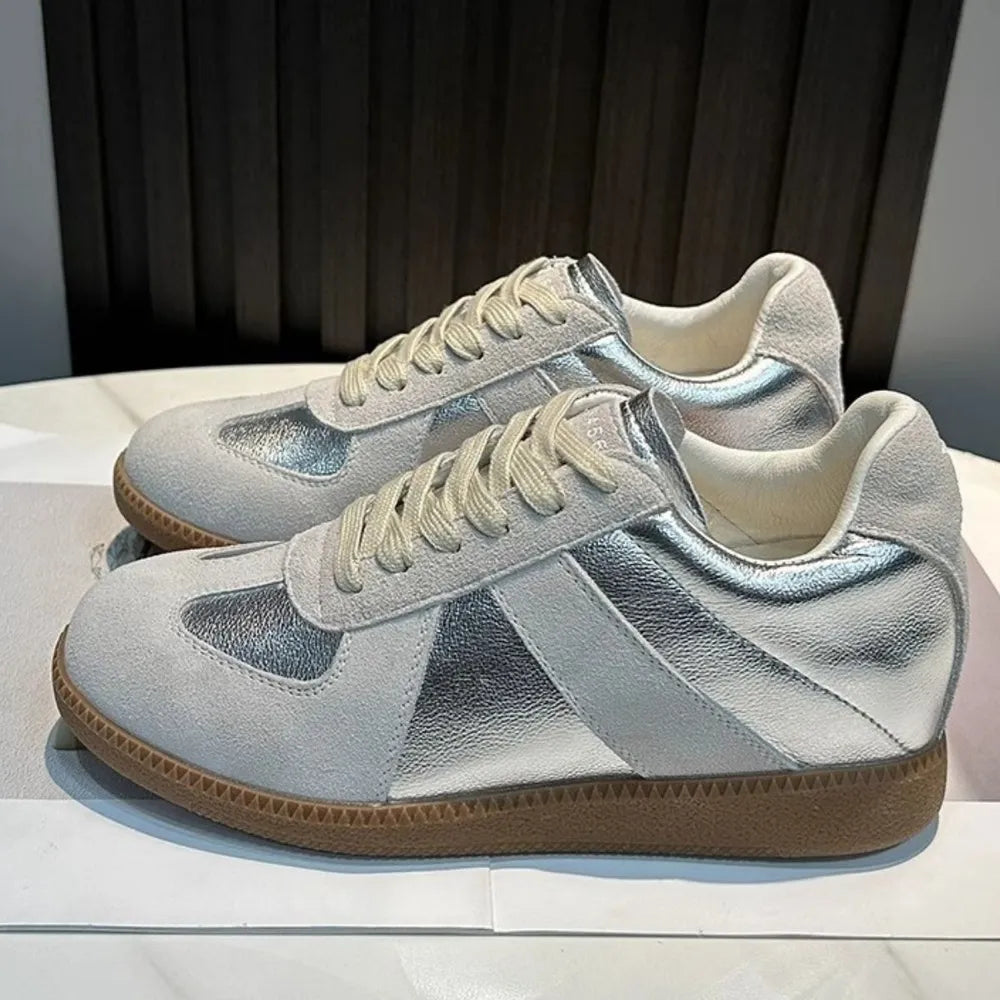 Round Toe Flats Sneakers Silver