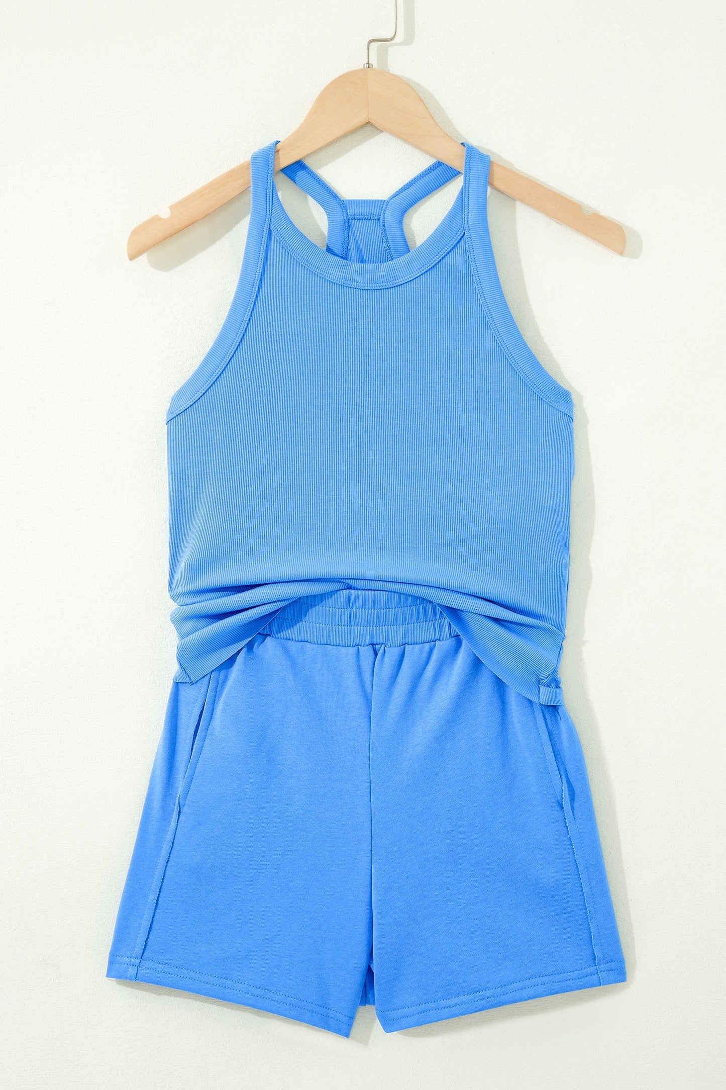 Solid Ribbed Tank Top & Shorts Set
