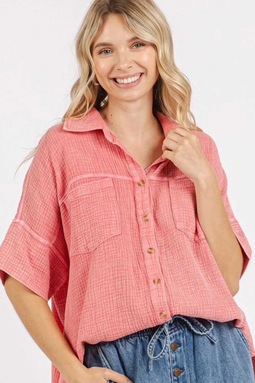 Mittoshop Mineral Wash Gauze Oversized Short Sleeve Shirt