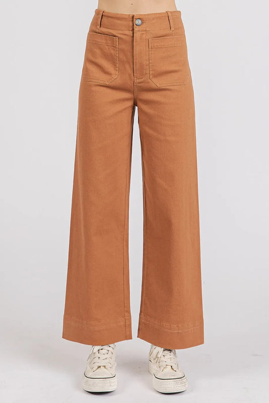 Mittoshop Twill Patch Pocket High Rise Wide Leg Pants CINNAMON
