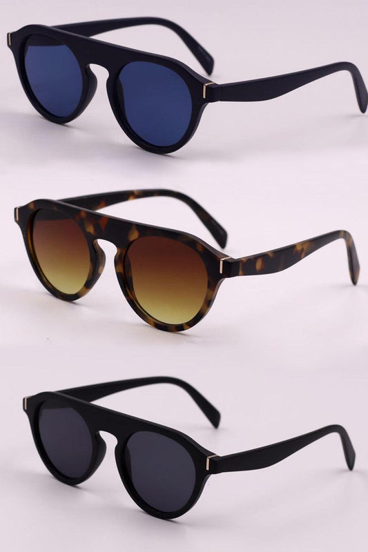 3-Piece Round Polycarbonate Full Rim Sunglasses Royal Blue Camel Dusty Blue One Size