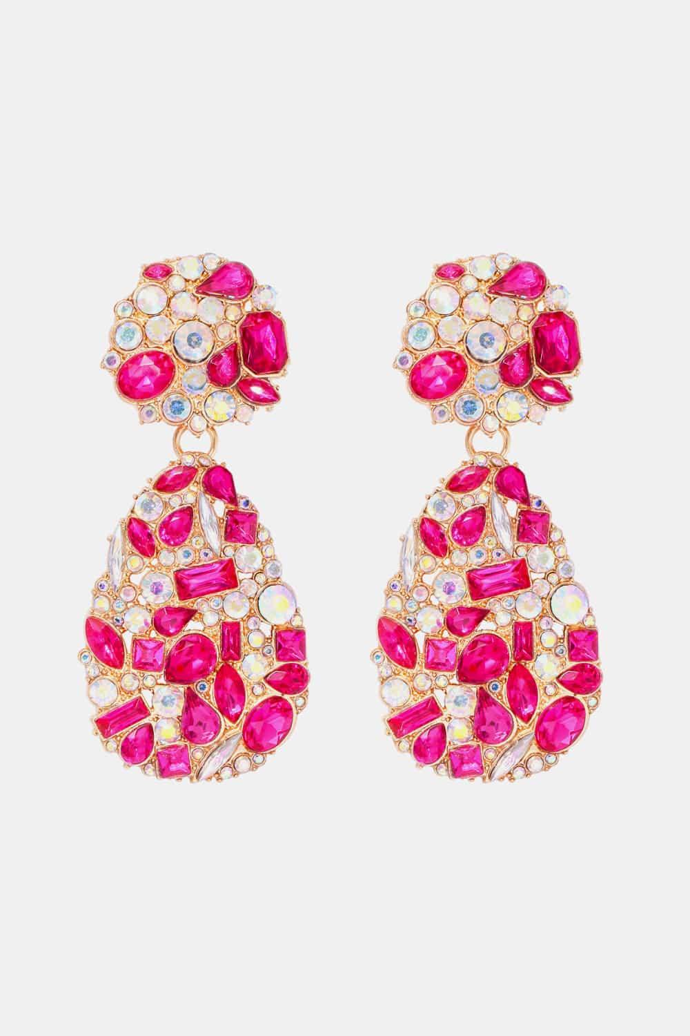 Teardrop Shape Zinc Alloy Dangle Earrings Hot Pink One Size