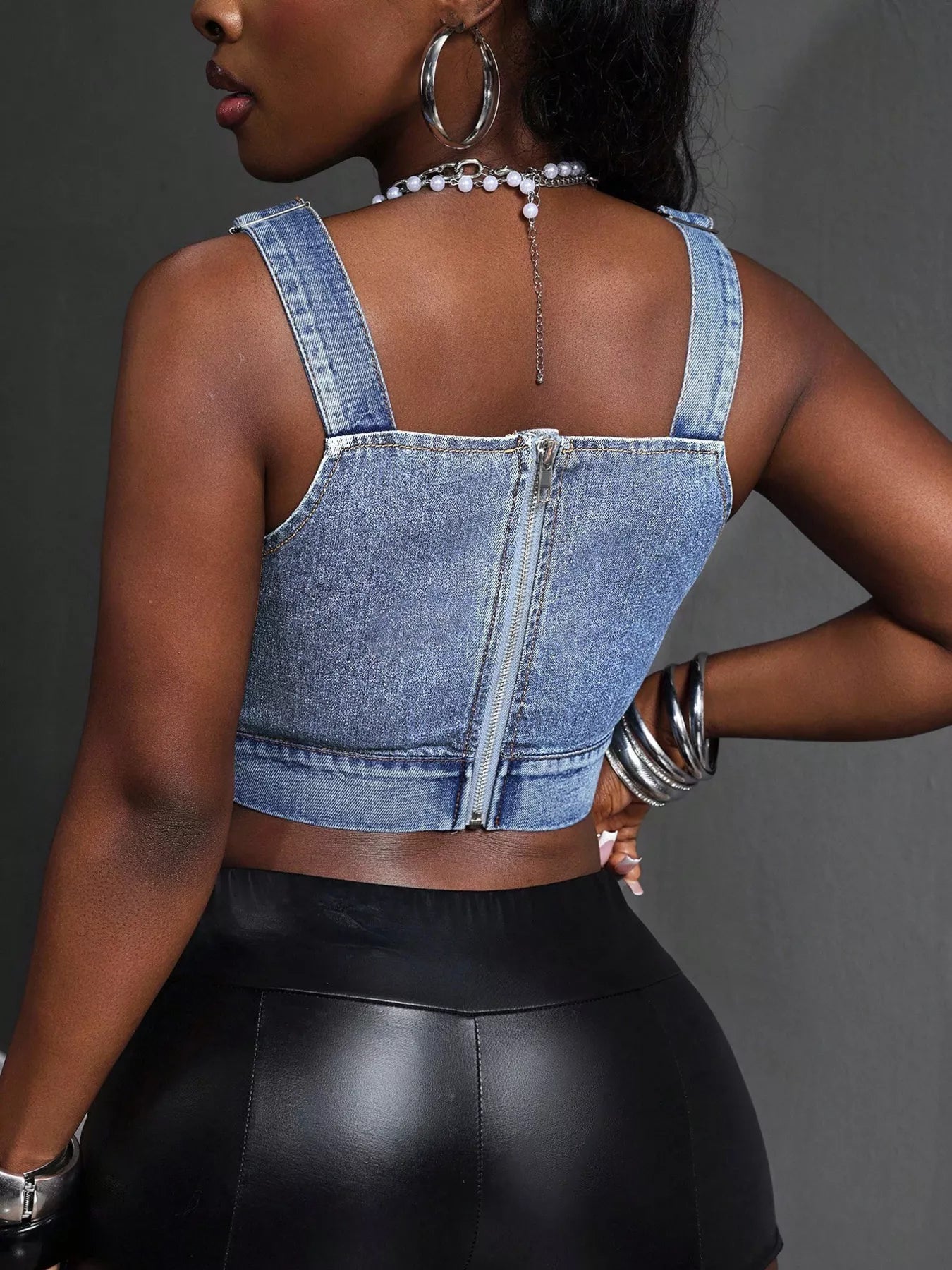 Cropped Denim Top with Adjustable Straps