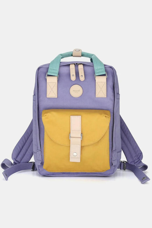 Himawari Contrast Waterproof Canvas Backpack Bag with Round Label Purple One Size