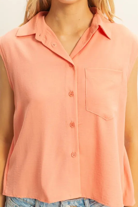 HYFVE Buttoned Front Sleeveless Collar Shirt
