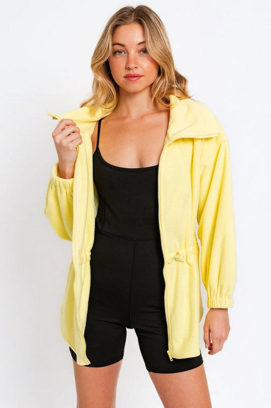 Le Lis Zip Up Waist Drawstring Soft Fleece Jacket Citron Yellow
