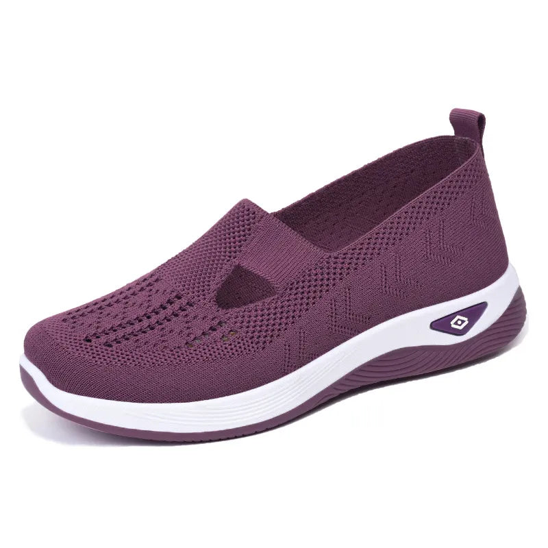 Breathable Mesh Round Toe Wedge Sneakers Deep Purple