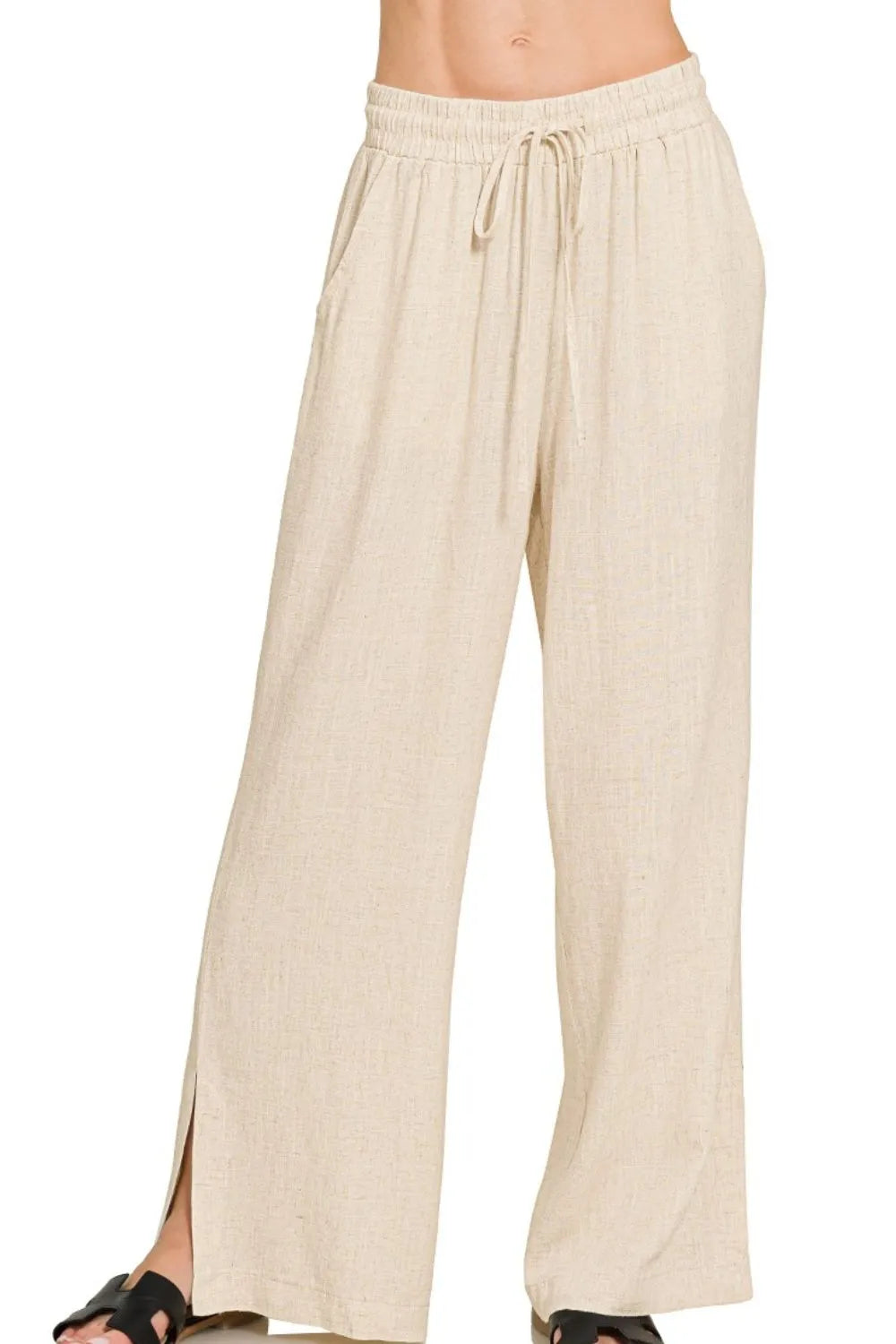 Zenana Linen Drawstring Pants OATMEAL