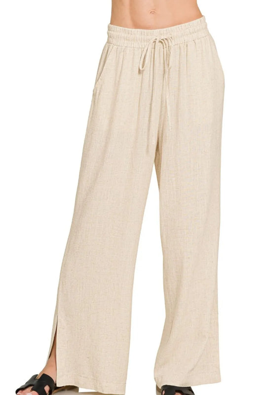 Zenana Linen Drawstring Pants OATMEAL