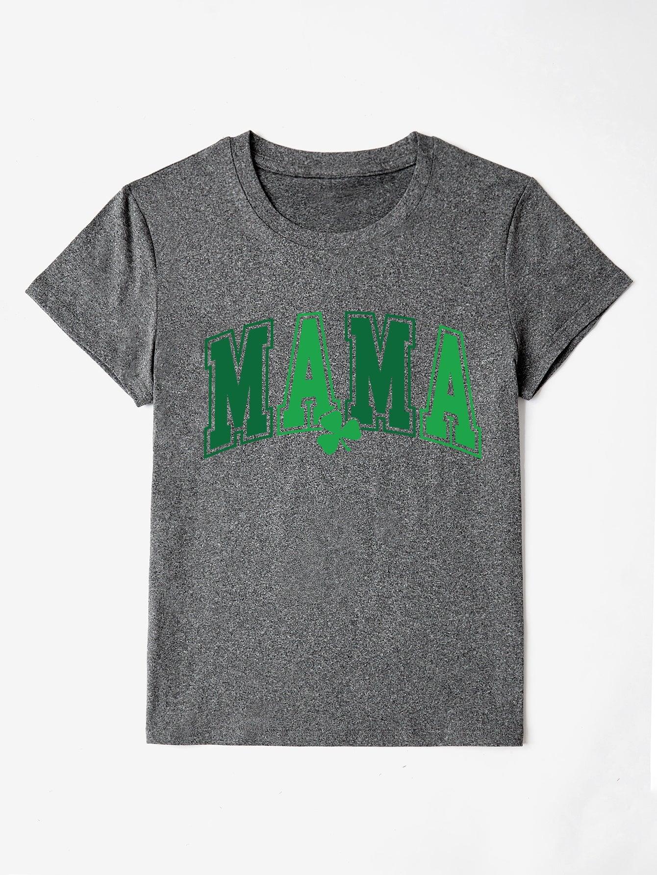 MAMA Round Neck Short Sleeve T-Shirt Charcoal