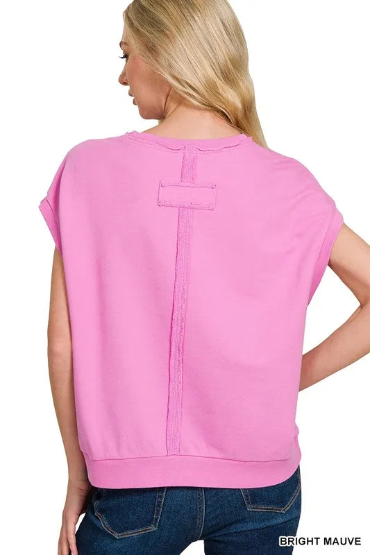 Zenana French Terry Round Neck Cap Sleeve T-Shirt