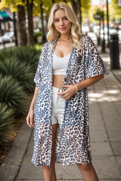 Heimish Full Size Leopard Open Front Cardigan Plus Size Taupe