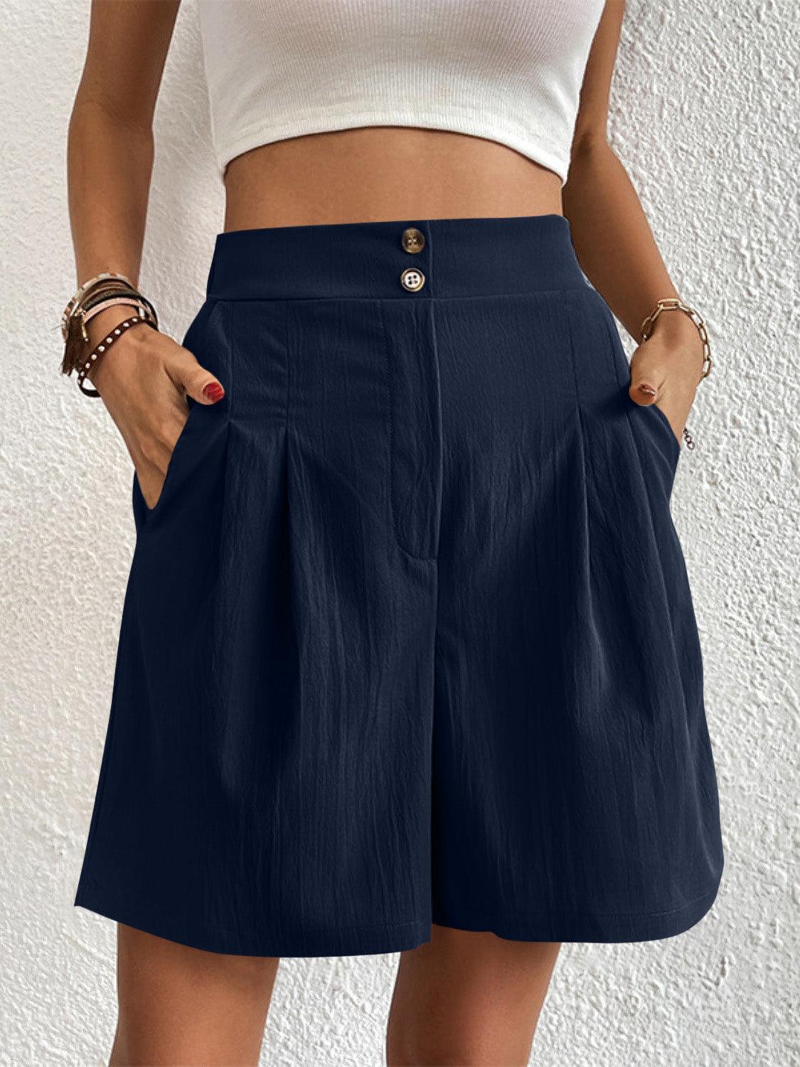 High Waist Shorts with Pockets Dark Blue