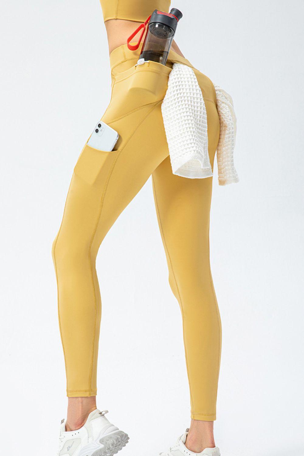 Full Size Slim Fit High Waist Long Sports Pants with Pockets Gold