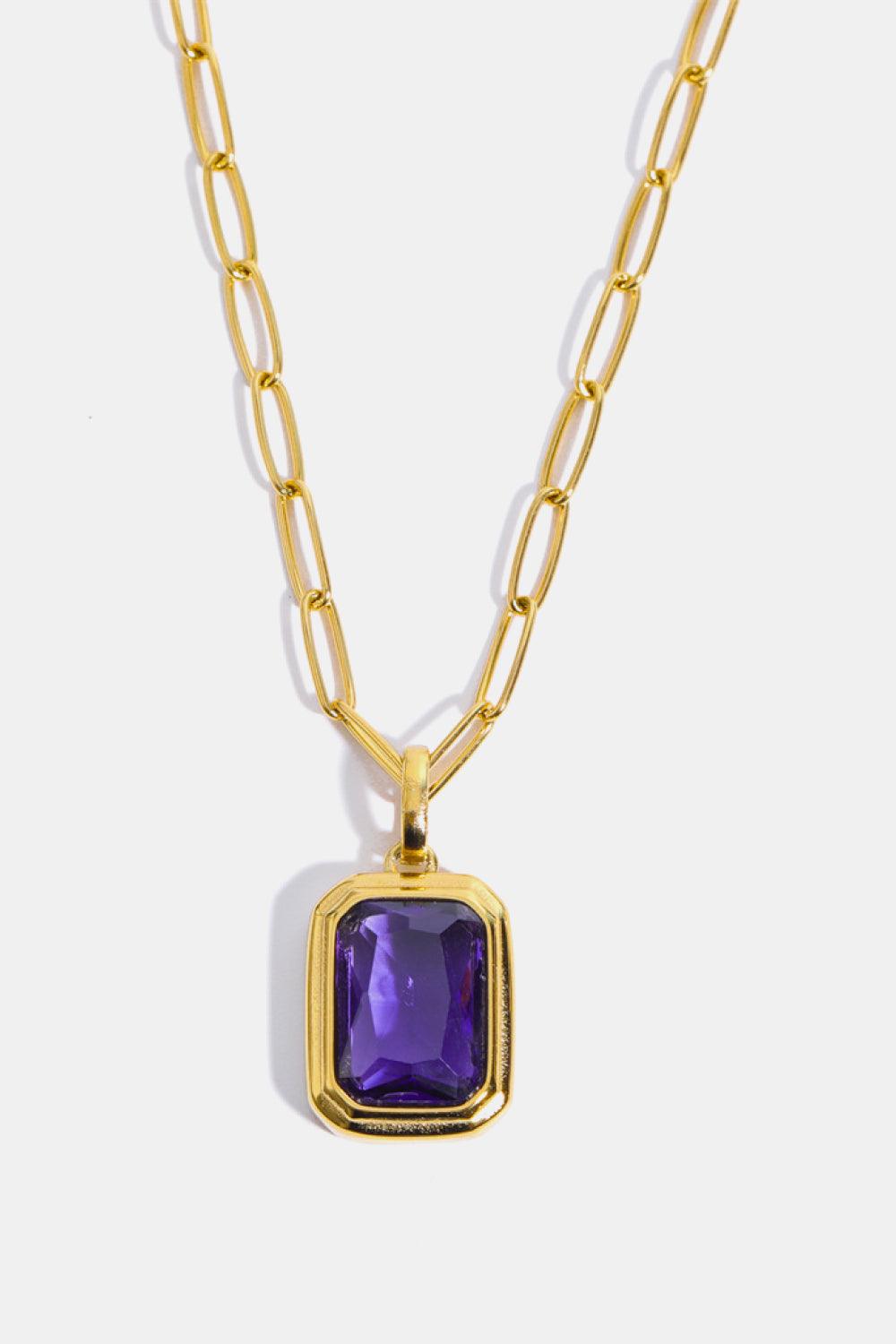 Zircon 18K Gold-Plated Geometrical Shape Pendant Necklace Purple One Size