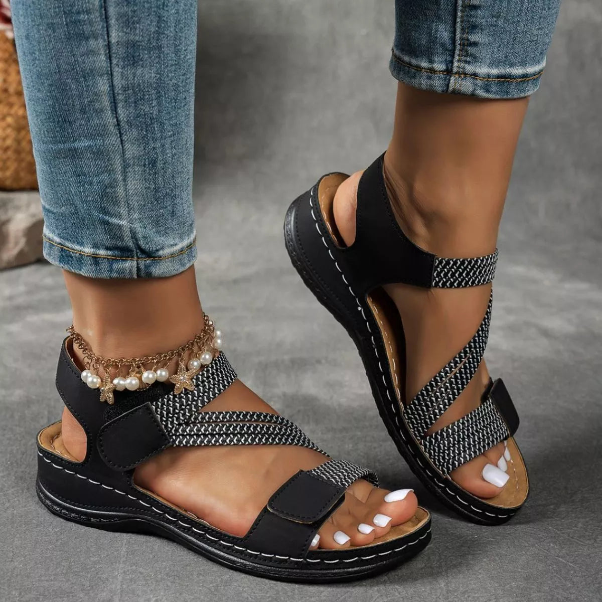 Open Toe Wedge Ankle Strap Sandals