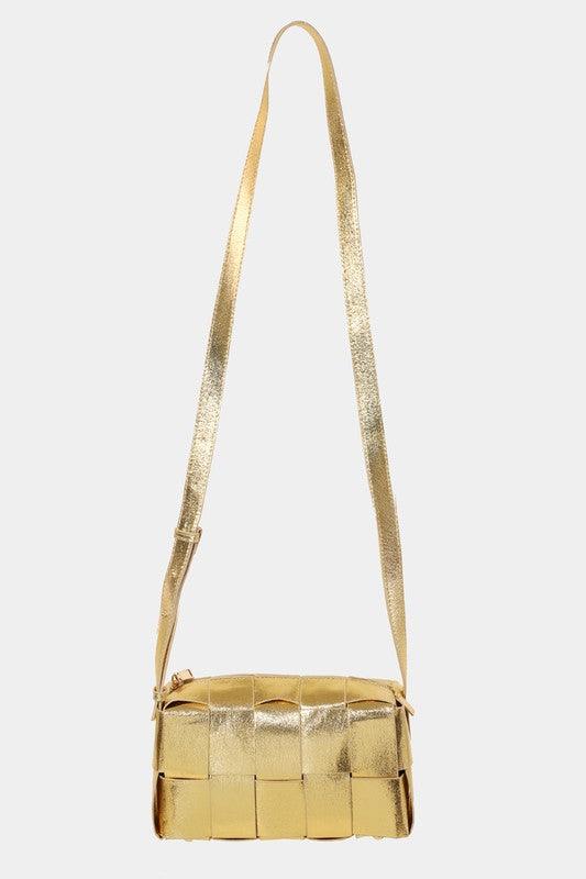 Fame Woven Crossbody Bag with Adjustable Strap Gold One Size